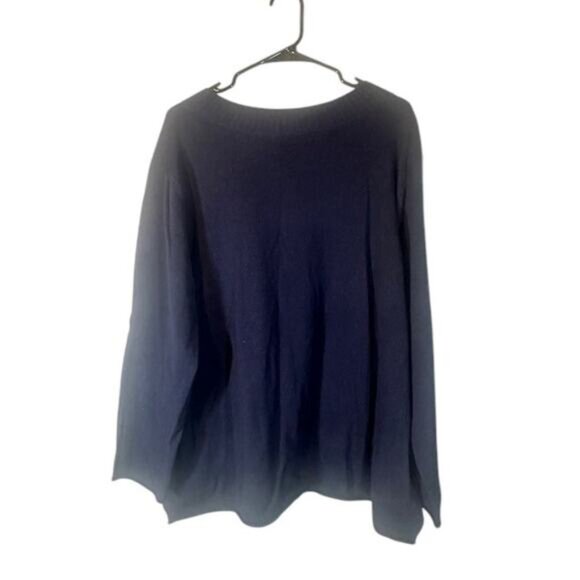 Lisa Todd Navy Blue Smiley Face Heart Cotton Pullover Knit Sweater Women Sz 3X - Picture 2 of 9